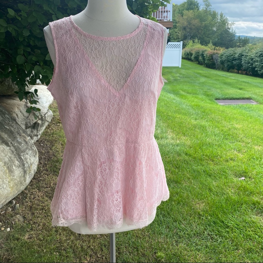 New York & Company Pink Lace Sleeveless Peplum Top - Picture 3 of 15